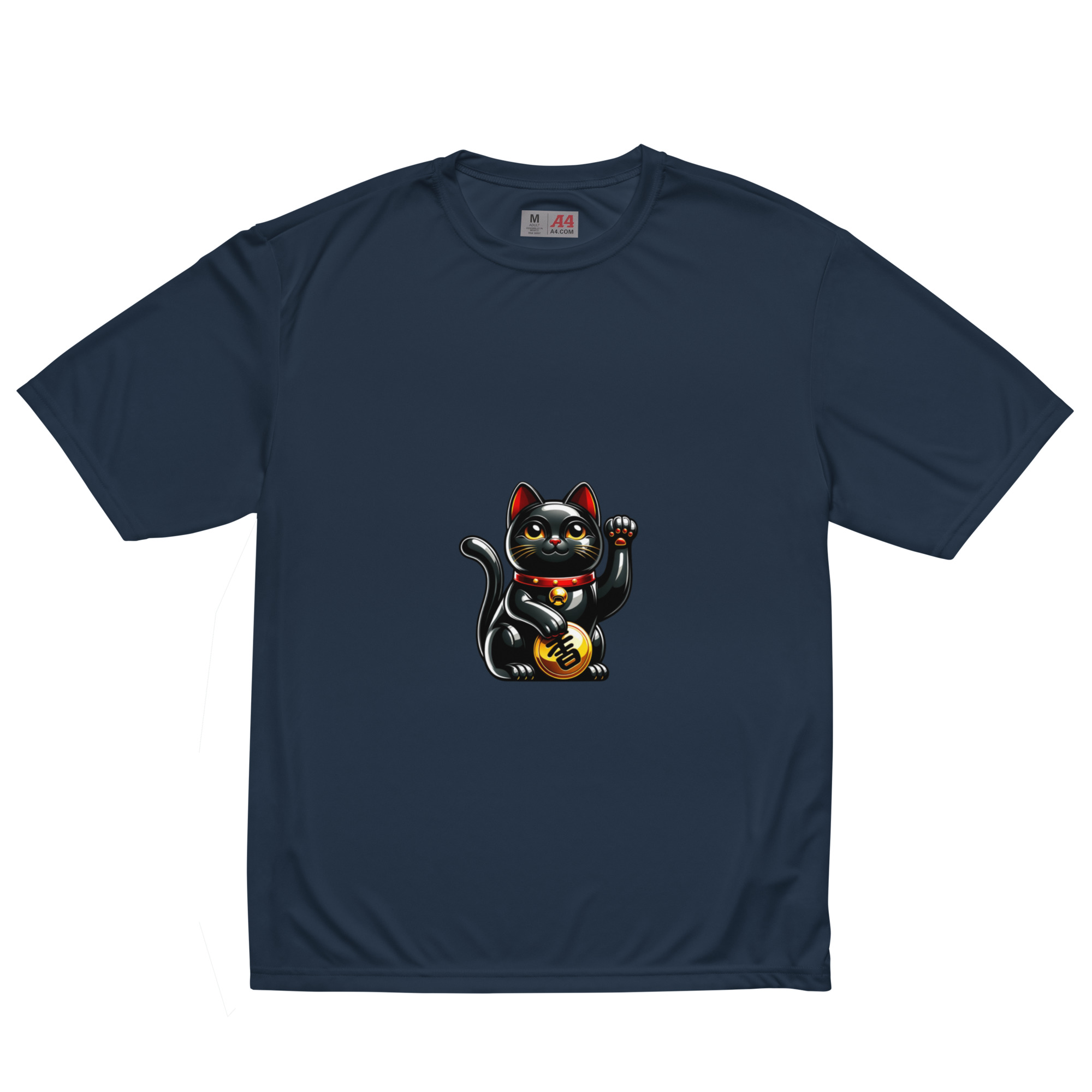 Manekineko negro – Camiseta deportiva de cuello redondo